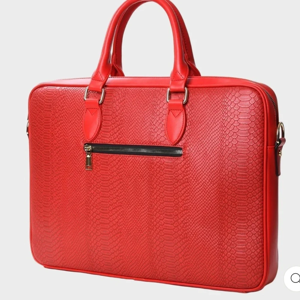 Tote&Carry Faux Snakeskin, Jetsetter 15 inch Laptop Bag, Briefcase, Red, Vegan